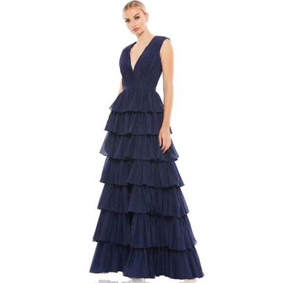 Mac Duggal Dresses & Skirts - MAC DUGGAL Dress Size 8 Evening Gown Navy Sparkly Ruffle Layers NEW Blue